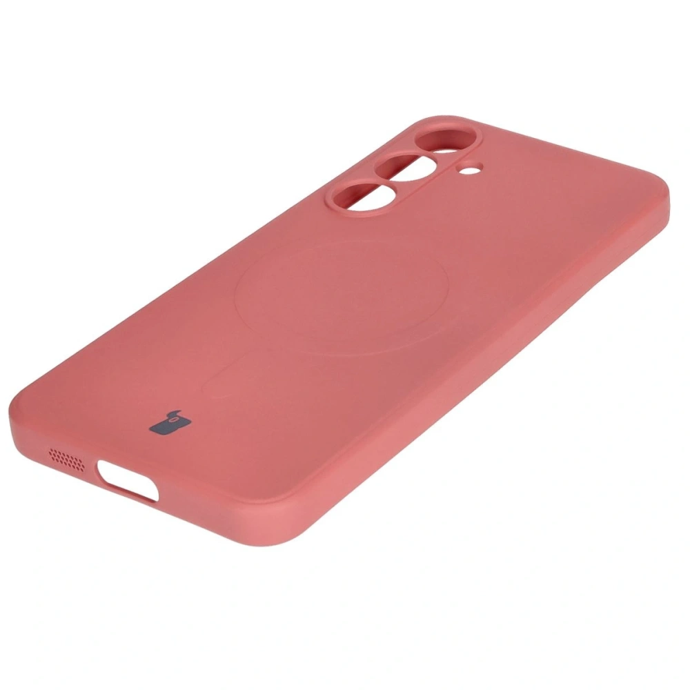Silikonowe etui z pierścieniem magnetycznym Bizon Case Silicone Magnetic Sq do Samsung Galaxy S24 FE brudnoróżowe