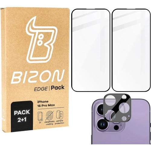 Kup 2x Szkło hartowane na ekran z ramką + szkło na aparat Bizon Edge do Apple iPhone 16 Pro Max - BIZ6544 - {ean13} - Sklep Home Screen