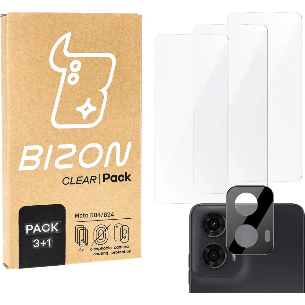 3x Szkło na ekran + szkło na aparat Bizon Clear do Motorola Moto G04/G24