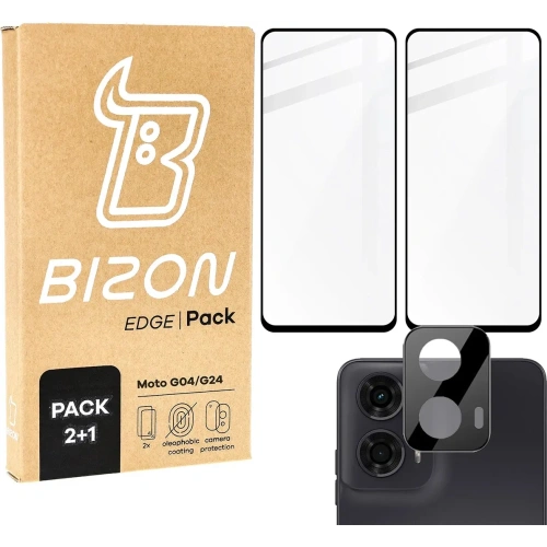 Buy Bizon Edge 2x tempered screen glass with frame + camera glass Motorola Moto G04/G24 - BIZ6551 - {ean13} - Home Screen Store Europe