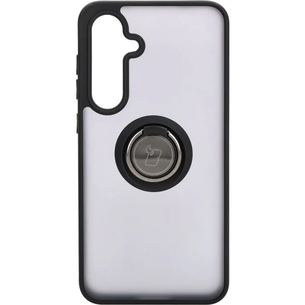 Etui z uchwytem na palec Bizon Case Hybrid Ring do Samsung Galaxy S24 FE przydymione z czarną ramką