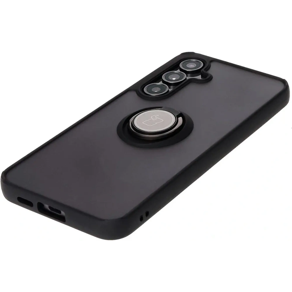 Etui z uchwytem na palec Bizon Case Hybrid Ring do Samsung Galaxy S24 FE przydymione z czarną ramką