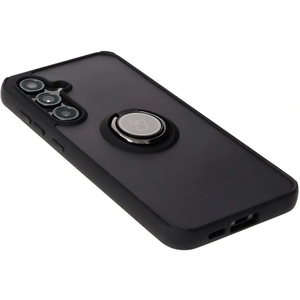 Etui z uchwytem na palec Bizon Case Hybrid Ring do Samsung Galaxy S24 FE przydymione z czarną ramką
