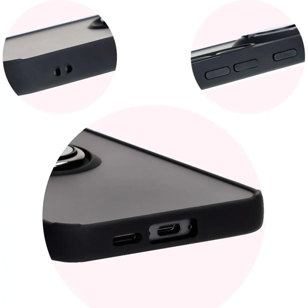 Etui z uchwytem na palec Bizon Case Hybrid Ring do Samsung Galaxy S24 FE przydymione z czarną ramką