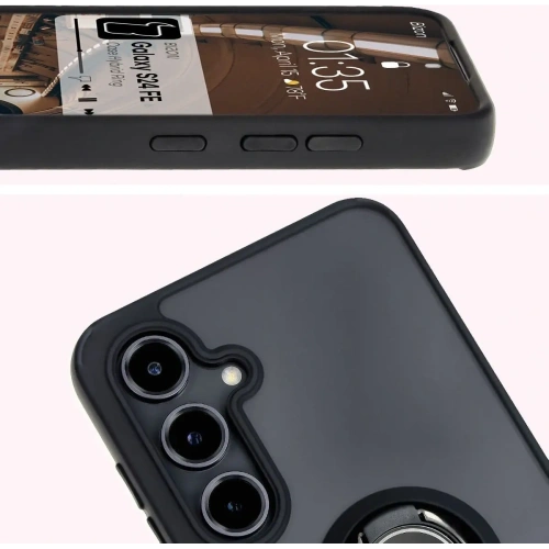 Kup Etui s úchytem na prst Bizon Case Hybrid Ring pro Samsung Galaxy S24 FE kouřové s černým rámečkem - BIZ6552 - {ean13} - Sklep Home Screen