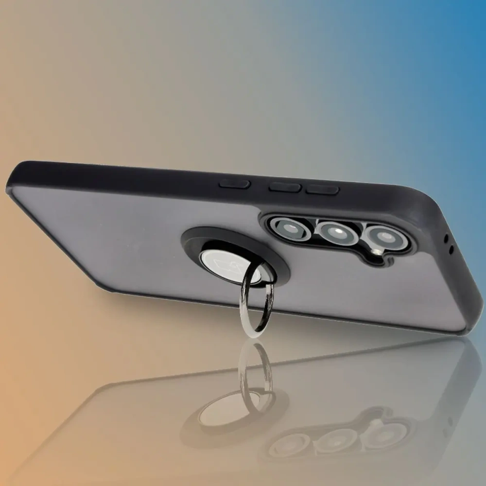 Etui z uchwytem na palec Bizon Case Hybrid Ring do Samsung Galaxy S24 FE przydymione z czarną ramką