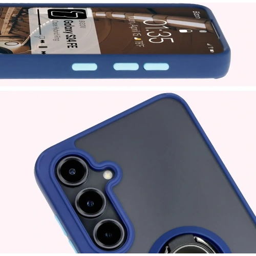 Kup Etui s úchopem na prst Bizon Case Hybrid Ring pro Samsung Galaxy S24 FE kouřové s modrým rámečkem - BIZ6553 - {ean13} - Sklep Home Screen