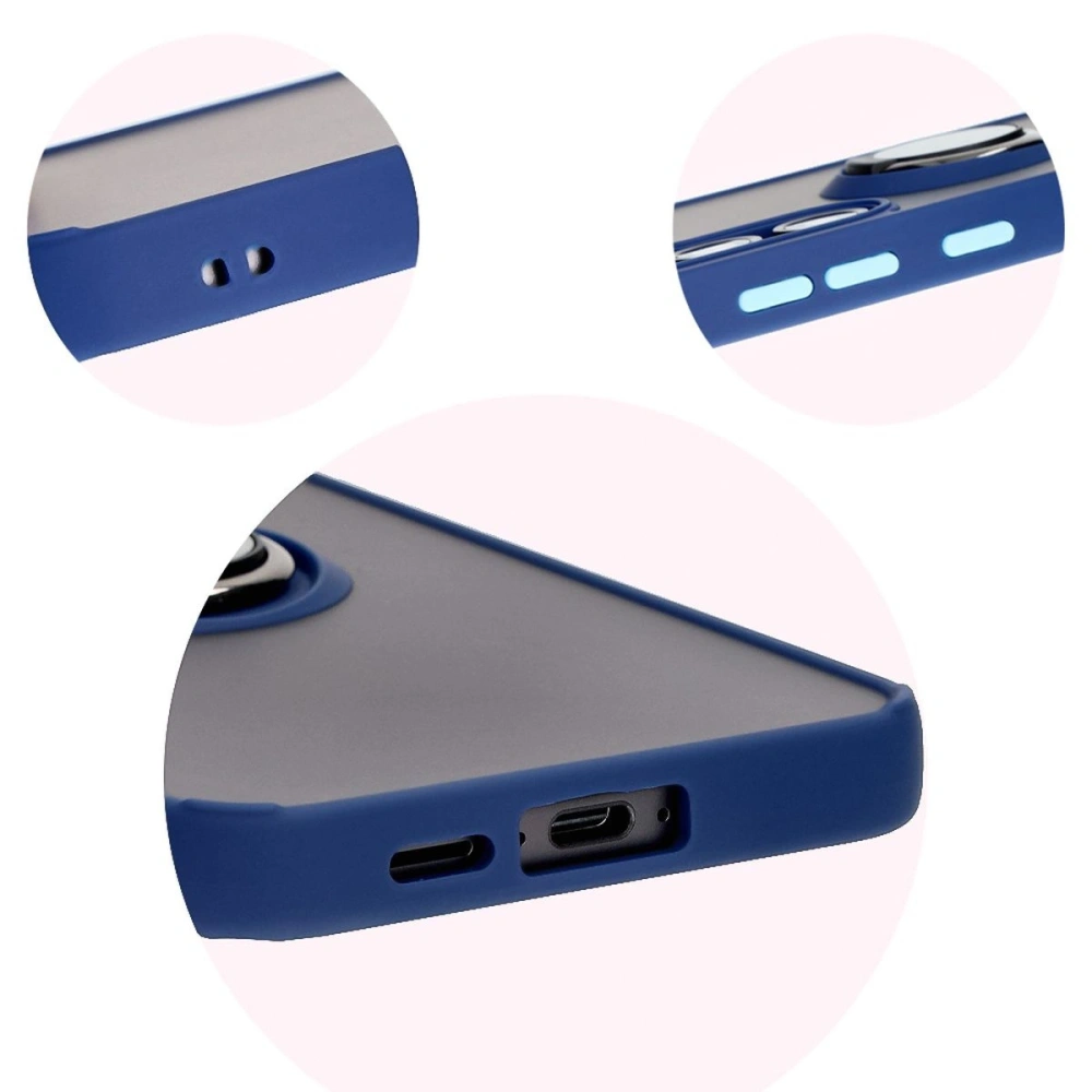 Etui z uchwytem na palec Bizon Case Hybrid Ring do Samsung Galaxy S24 FE przydymione z granatową ramką