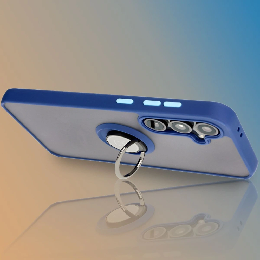 Etui z uchwytem na palec Bizon Case Hybrid Ring do Samsung Galaxy S24 FE przydymione z granatową ramką