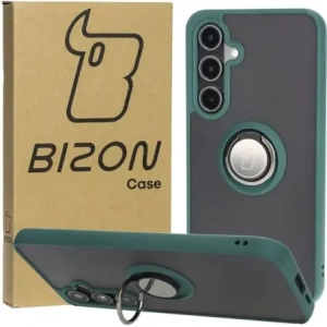 Kup Etui z uchwytem na palec Bizon Case Hybrid Ring do Samsung Galaxy S24 FE przydymione z ciemnozieloną ramką - BIZ6554 - {ean13} - Sklep Home Screen