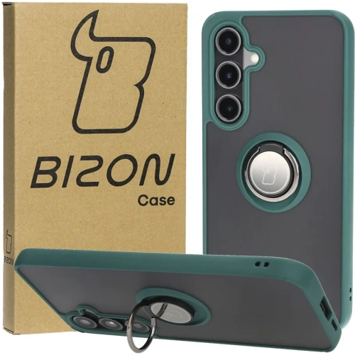Kup Etui s úchytem na palec Bizon Case Hybrid Ring do Samsung Galaxy S24 FE kouřové s tmavě zeleným rámečkem - BIZ6554 - {ean13} - Sklep Home Screen