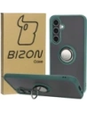 Etui s úchytem na palec Bizon Case Hybrid Ring do Samsung Galaxy S24 FE kouřové s tmavě zeleným rámečkem