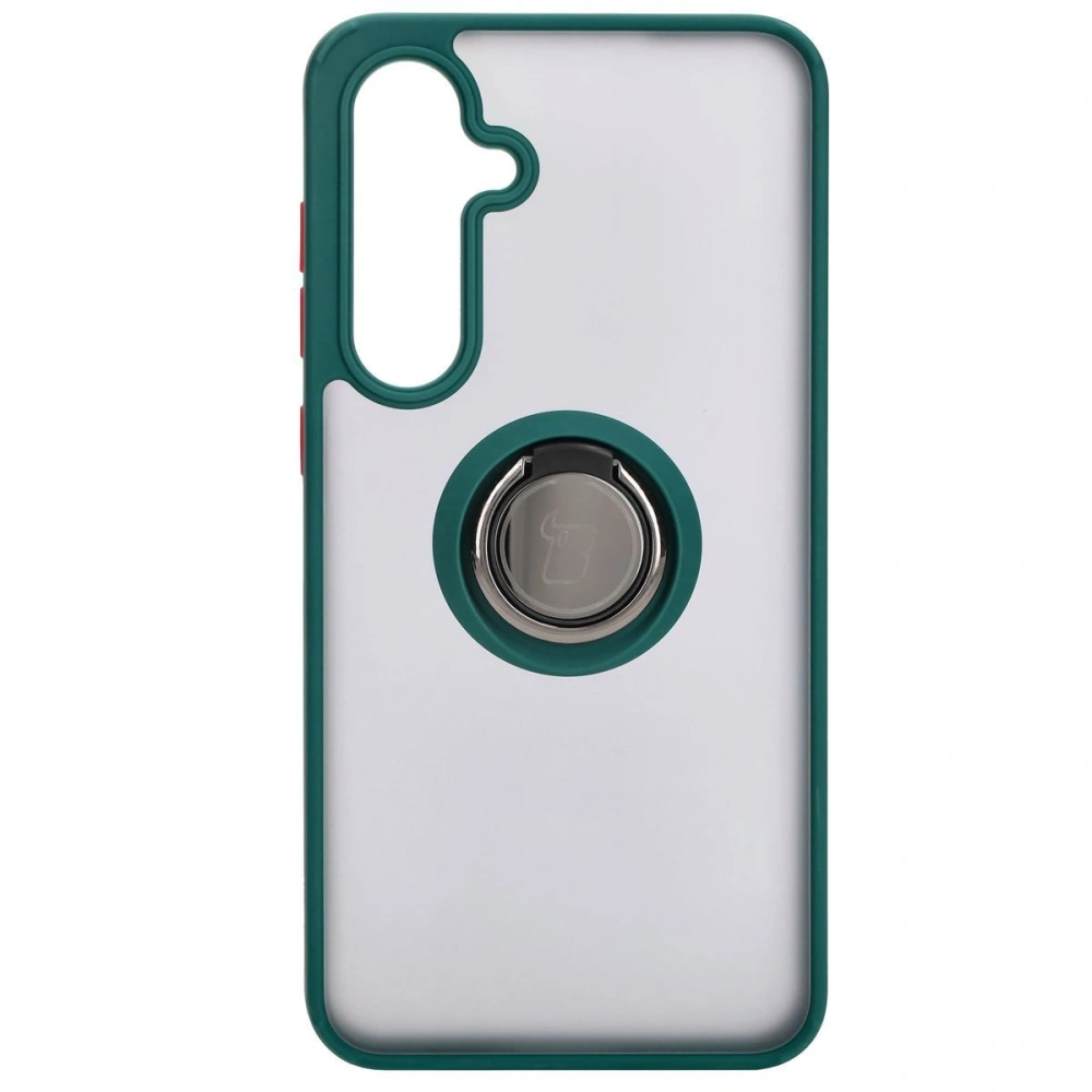Etui z uchwytem na palec Bizon Case Hybrid Ring do Samsung Galaxy S24 FE przydymione z ciemnozieloną ramką