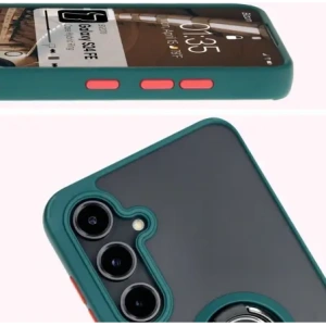 Kup Etui z uchwytem na palec Bizon Case Hybrid Ring do Samsung Galaxy S24 FE przydymione z ciemnozieloną ramką - BIZ6554 - {ean13} - Sklep Home Screen