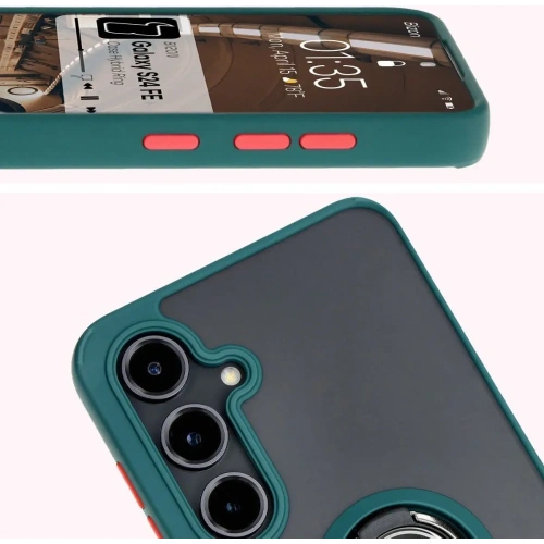 Kup Etui s úchytem na palec Bizon Case Hybrid Ring do Samsung Galaxy S24 FE kouřové s tmavě zeleným rámečkem - BIZ6554 - {ean13} - Sklep Home Screen