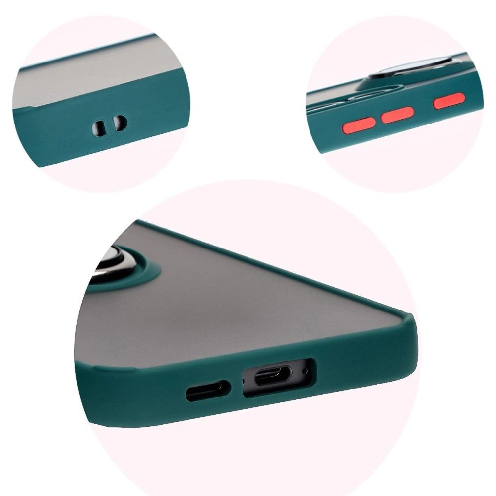 Etui z uchwytem na palec Bizon Case Hybrid Ring do Samsung Galaxy S24 FE przydymione z ciemnozieloną ramką