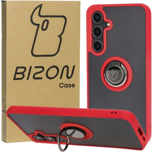 Kup Etui s úchytem na prst Bizon Case Hybrid Ring pro Samsung Galaxy S24 FE kouřové s červeným rámečkem - BIZ6555 - {ean13} - Sklep Home Screen