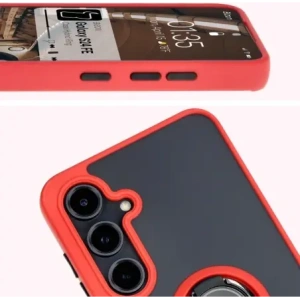 Kup Etui z uchwytem na palec Bizon Case Hybrid Ring do Samsung Galaxy S24 FE przydymione z czerwoną ramką - BIZ6555 - {ean13} - Sklep Home Screen