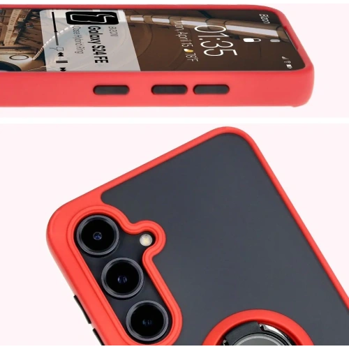 Kup Etui s úchytem na prst Bizon Case Hybrid Ring pro Samsung Galaxy S24 FE kouřové s červeným rámečkem - BIZ6555 - {ean13} - Sklep Home Screen