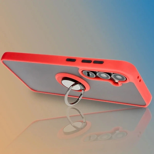 Kup Etui s úchytem na prst Bizon Case Hybrid Ring pro Samsung Galaxy S24 FE kouřové s červeným rámečkem - BIZ6555 - {ean13} - Sklep Home Screen