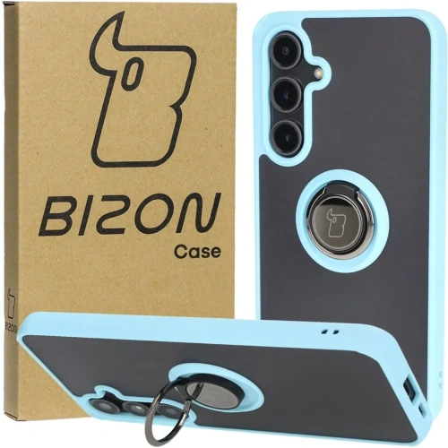 Kup Etui z uchwytem na palec Bizon Case Hybrid Ring do Samsung Galaxy S24 FE kouřové s jasně modrým rámečkem - BIZ6556 - {ean13} - Sklep Home Screen