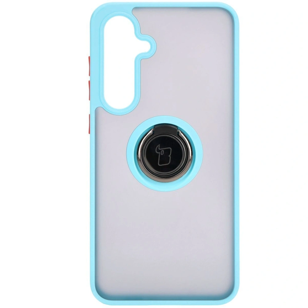 Etui z uchwytem na palec Bizon Case Hybrid Ring do Samsung Galaxy S24 FE przydymione z jasnoniebieską ramką