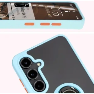 Kup Etui z uchwytem na palec Bizon Case Hybrid Ring do Samsung Galaxy S24 FE przydymione z jasnoniebieską ramką - BIZ6556 - {ean13} - Sklep Home Screen