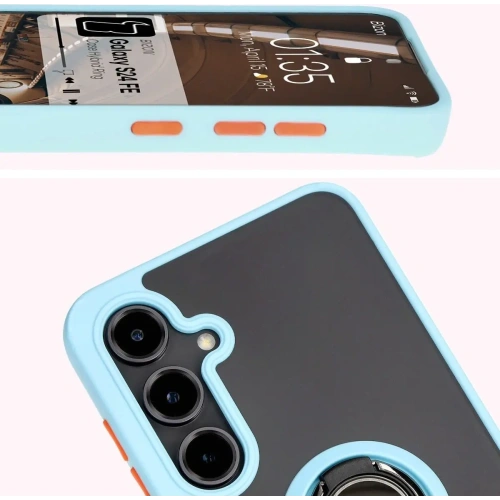 Kup Etui z uchwytem na palec Bizon Case Hybrid Ring do Samsung Galaxy S24 FE kouřové s jasně modrým rámečkem - BIZ6556 - {ean13} - Sklep Home Screen