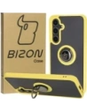 Etui z uchwytem na palec Bizon Case Hybrid Ring do Samsung Galaxy S24 FE kouřové s žlutým rámem