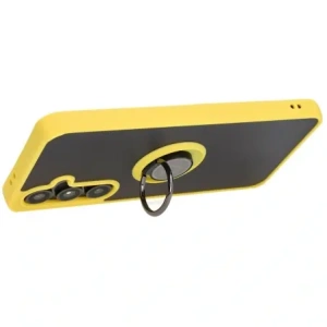 Kup Etui z uchwytem na palec Bizon Case Hybrid Ring do Samsung Galaxy S24 FE przydymione z żółtą ramką - BIZ6557 - {ean13} - Sklep Home Screen