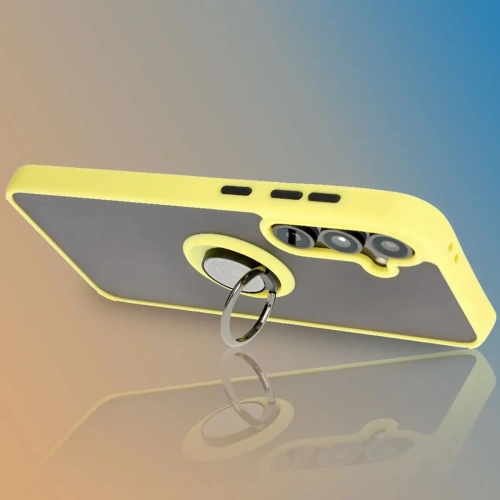 Kup Etui z uchwytem na palec Bizon Case Hybrid Ring do Samsung Galaxy S24 FE kouřové s žlutým rámem - BIZ6557 - {ean13} - Sklep Home Screen