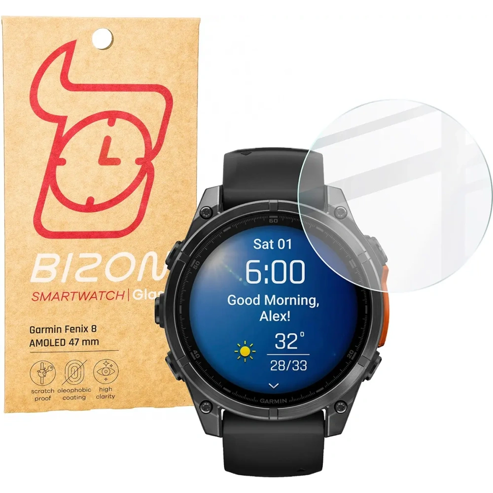 Szkło hartowane na ekran Bizon Glass Watch Clear do Garmin Fenix 8 AMOLED 47 mm