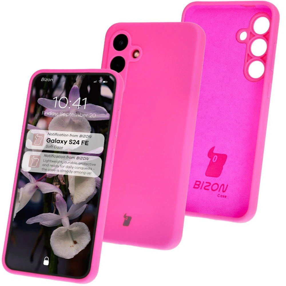 Silikonowe etui Bizon Soft Case do Samsung Galaxy S24 FE neonowo-różowe