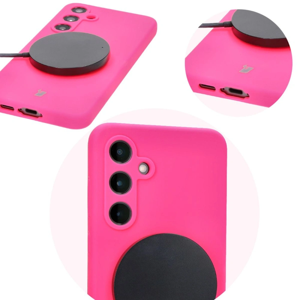 Silikonowe etui Bizon Soft Case do Samsung Galaxy S24 FE neonowo-różowe