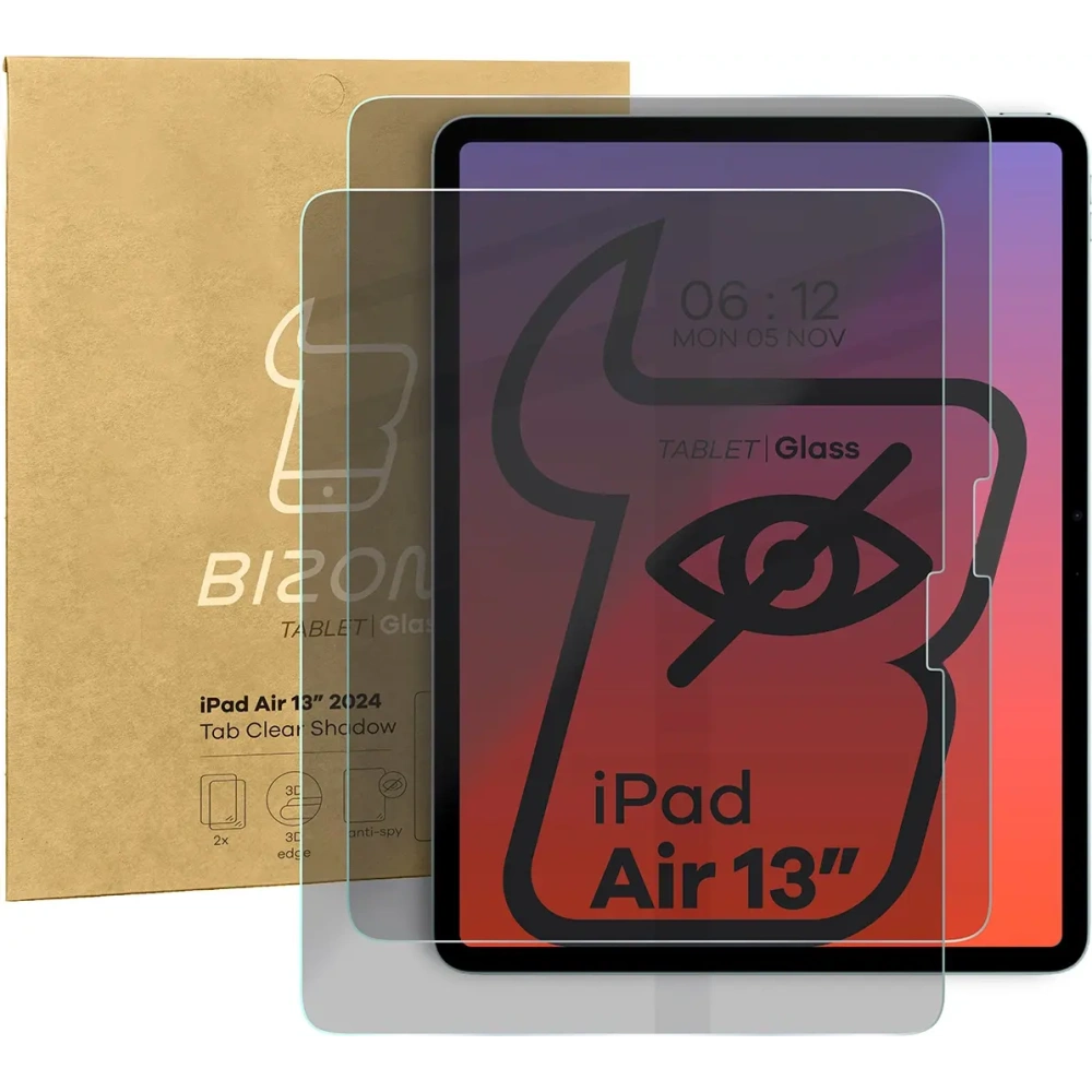 Prywatyzujące szkło hartowane Bizon Glass Tab Clear Shadow do iPad Air 13" M2 2024 [2 PACK]