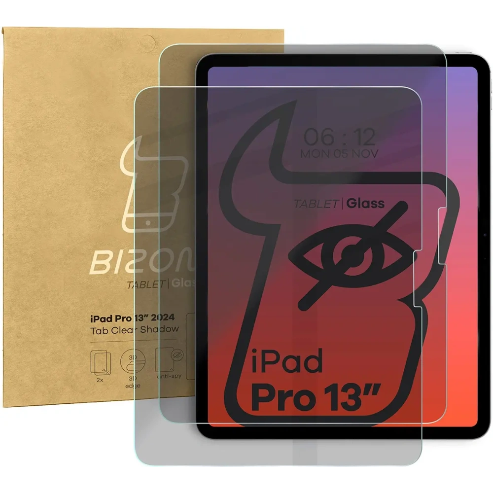 Prywatyzujące szkło hartowane Bizon Glass Tab Clear Shadow do iPad Pro 13 2024 [2 PACK]
