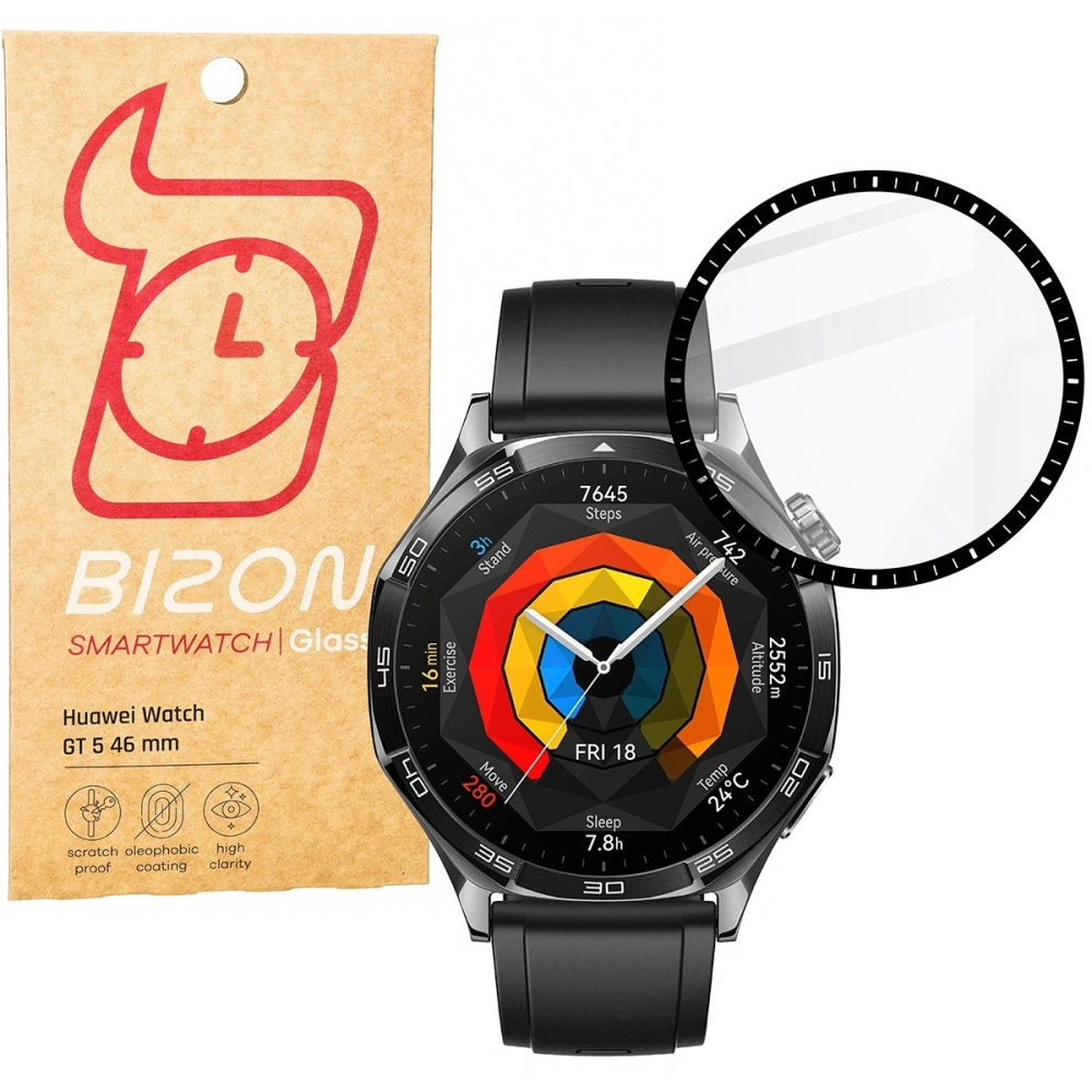 Szkło hybrydowe Bizon Glass Watch Edge Hybrid do Huawei Watch GT 5 46 mm czarne