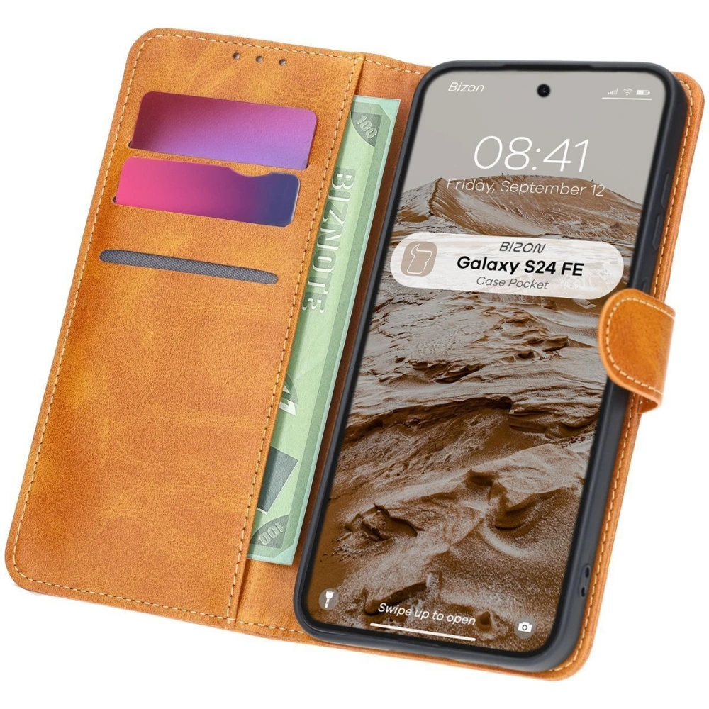 Etui z klapką Bizon Case Pocket do Samsung Galaxy S24 FE brązowe