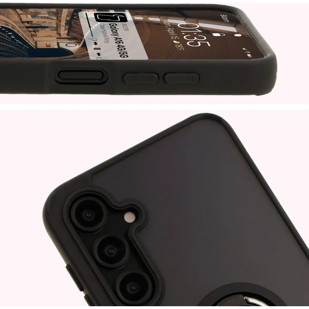 Etui z uchwytem na palec Bizon Case Hybrid Ring do Samsung Galaxy A16 4G/5G przydymione z czarną ramką