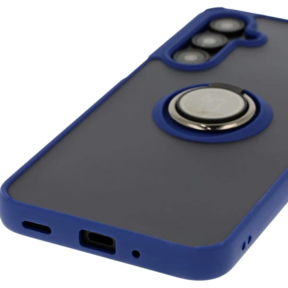 Etui z uchwytem na palec Bizon Case Hybrid Ring do Samsung Galaxy A16 4G/5G przydymione z granatową ramką