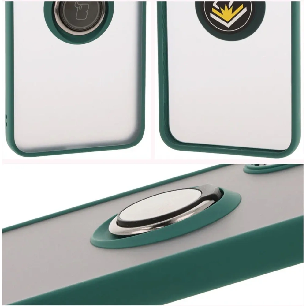 Etui z uchwytem na palec Bizon Case Hybrid Ring do Samsung Galaxy A16 4G/5G przydymione z ciemnozieloną ramką
