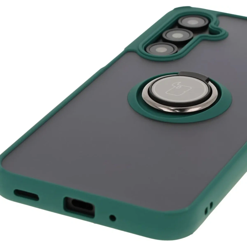 Etui z uchwytem na palec Bizon Case Hybrid Ring do Samsung Galaxy A16 4G/5G przydymione z ciemnozieloną ramką