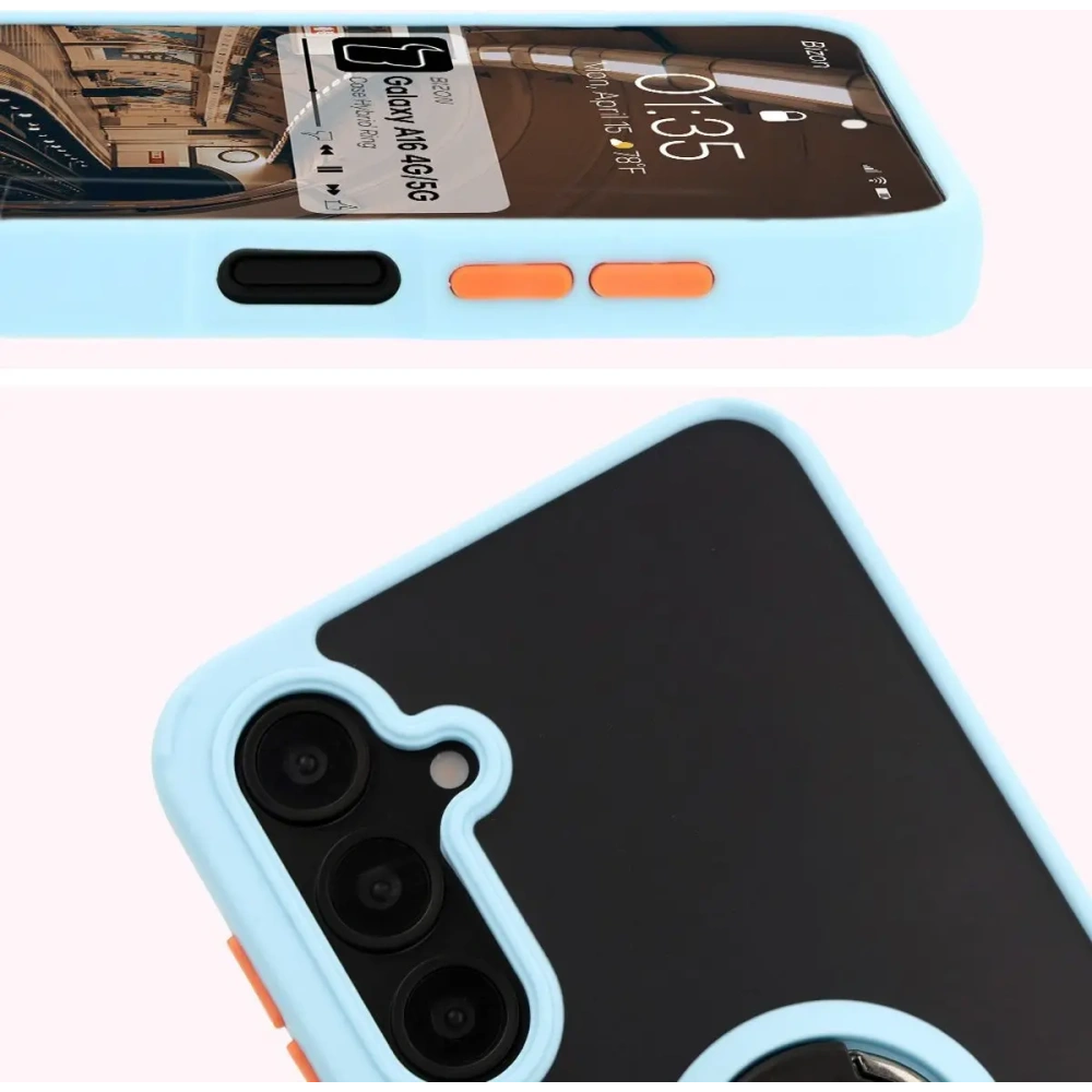 Etui z uchwytem na palec Bizon Case Hybrid Ring do Samsung Galaxy A16 4G/5G przydymione z jasnoniebieską ramką
