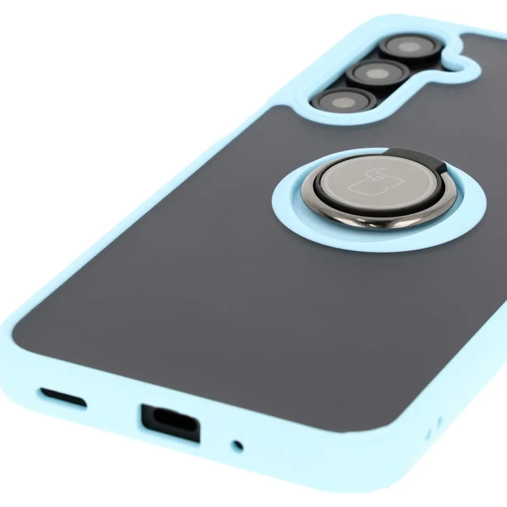 Etui z uchwytem na palec Bizon Case Hybrid Ring do Samsung Galaxy A16 4G/5G przydymione z jasnoniebieską ramką