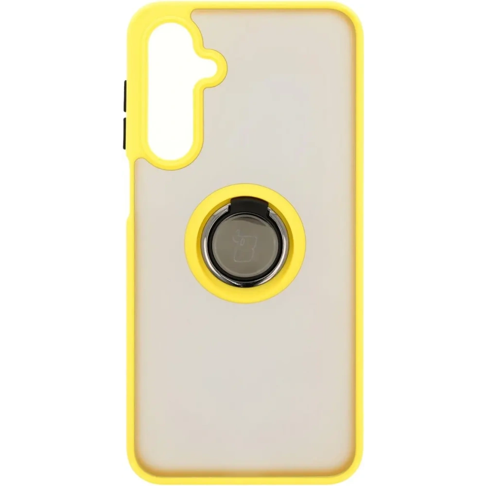 Etui z uchwytem na palec Bizon Case Hybrid Ring do Samsung Galaxy A16 4G/5G przydymione z żółtą ramką