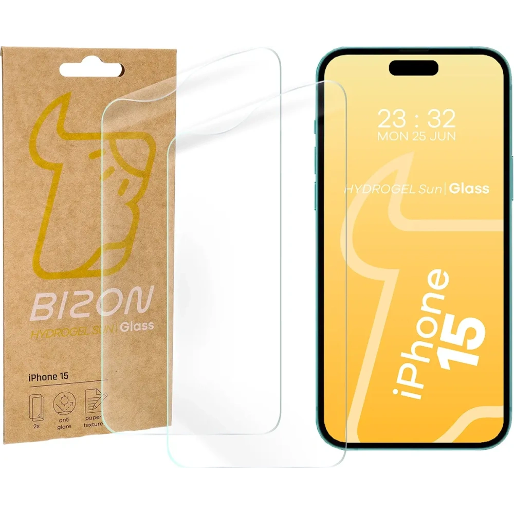 Folia matowa Bizon Glass Hydrogel Sun do Apple iPhone 15 [2 PACK]