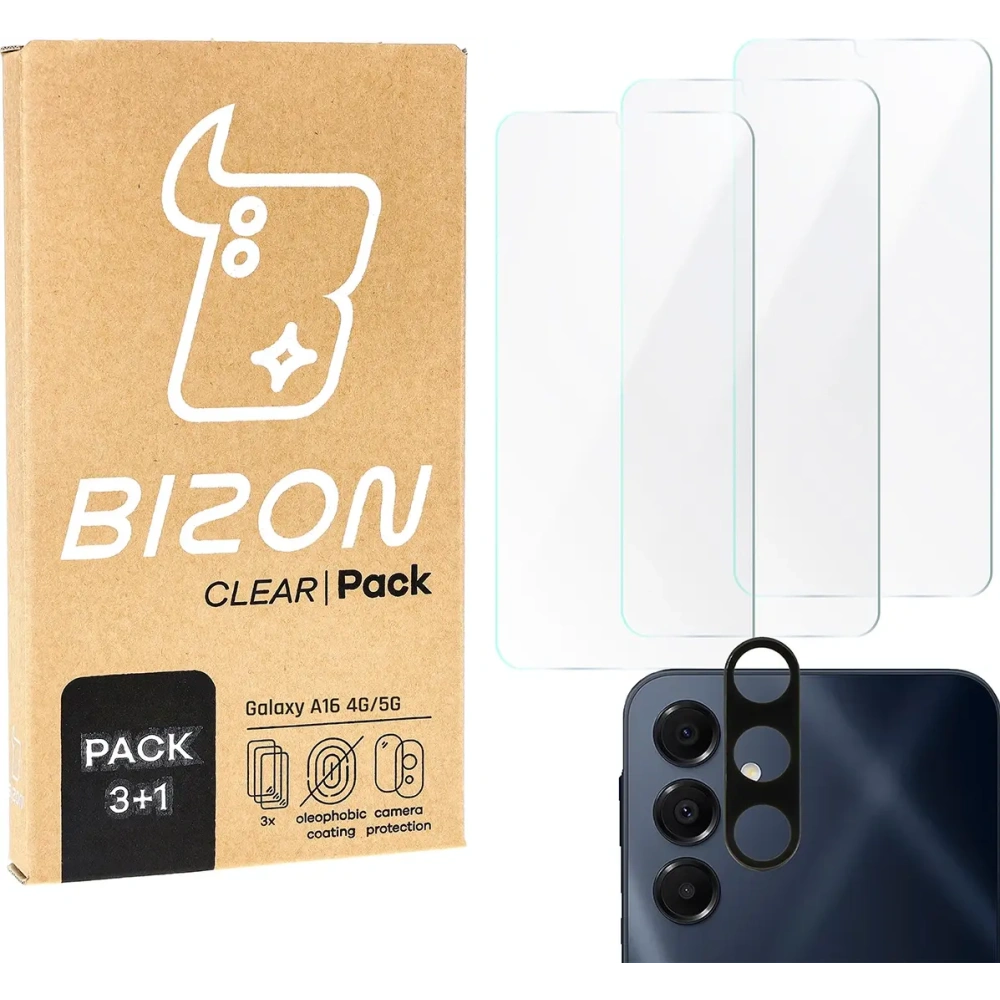3x Szkło na ekran + szkło na aparat Bizon Clear do Samsung Galaxy A16 4G/5G