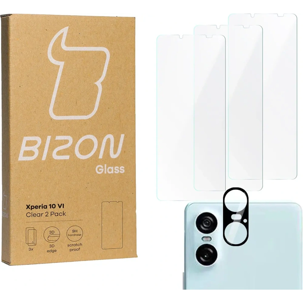 3x Szkło na ekran + szkło na aparat Bizon Clear do Sony Xperia 10 VI