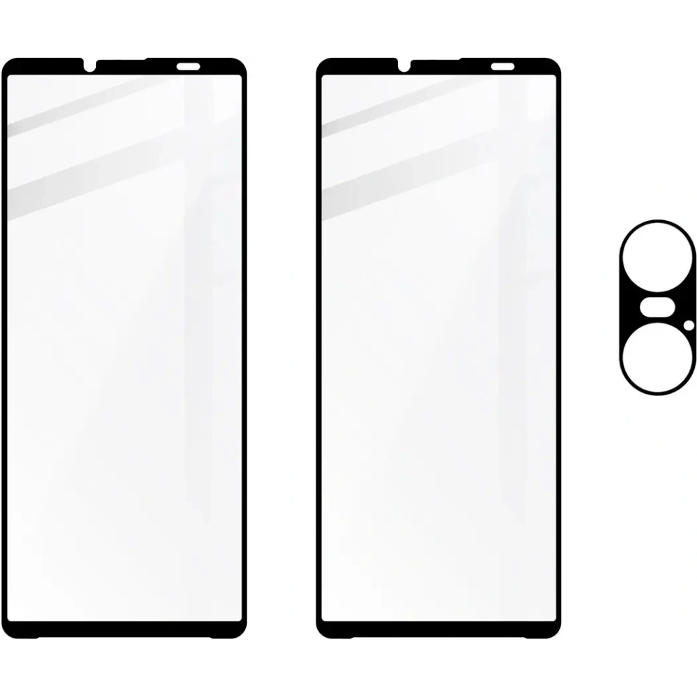 2x Szkło hartowane na ekran z ramką + szkło na aparat Bizon Edge do Xperia 10 VI