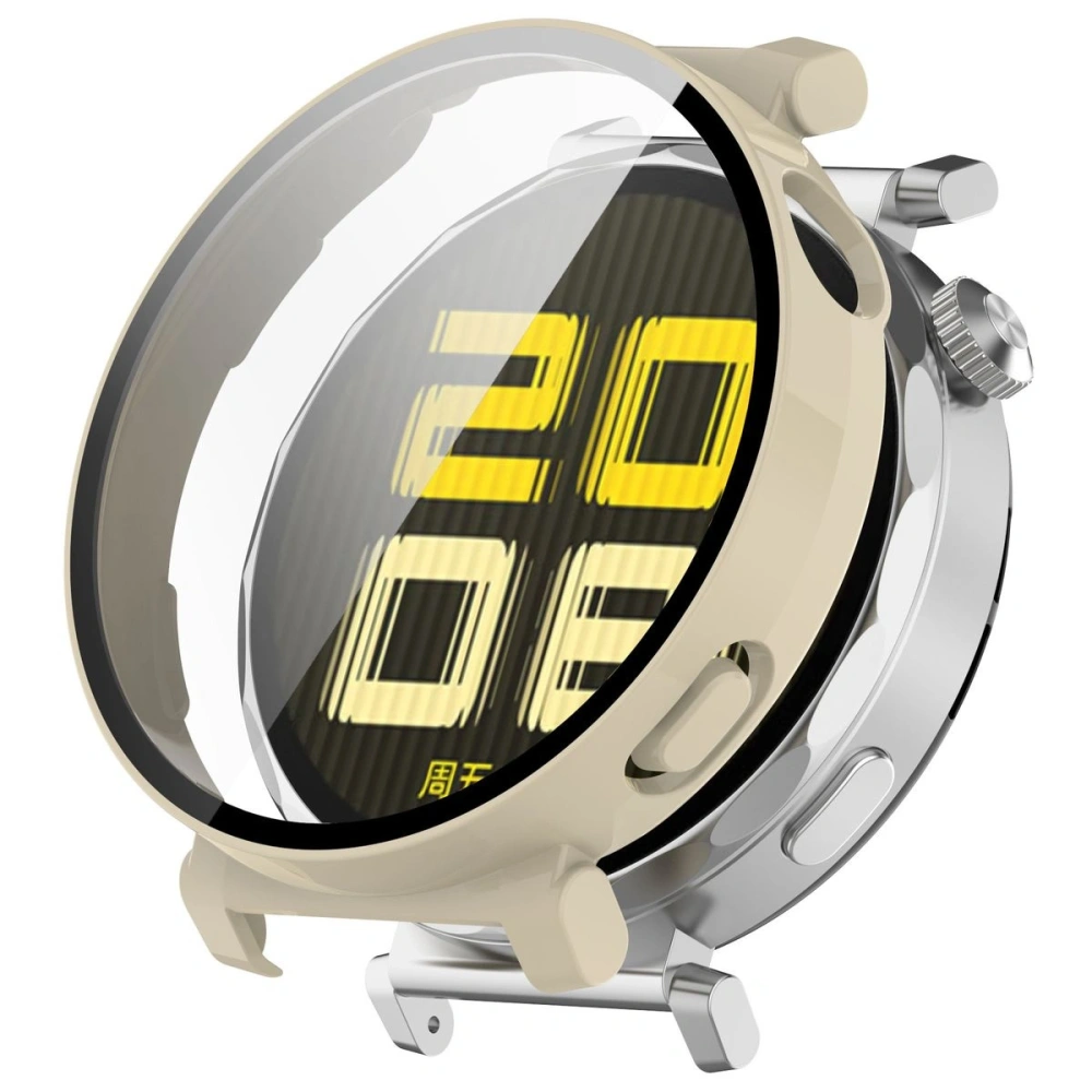 Etui ze szkłem do zegarka Bizon Case+Glass Watch do Huawei Watch GT 5 Pro 42 mm beżowe